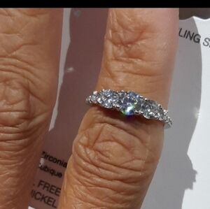 GENUINE SOLID STERLING SILVER ANNIVERSARY WEDDING BAND RING SIZE 6 CZ Rhodium